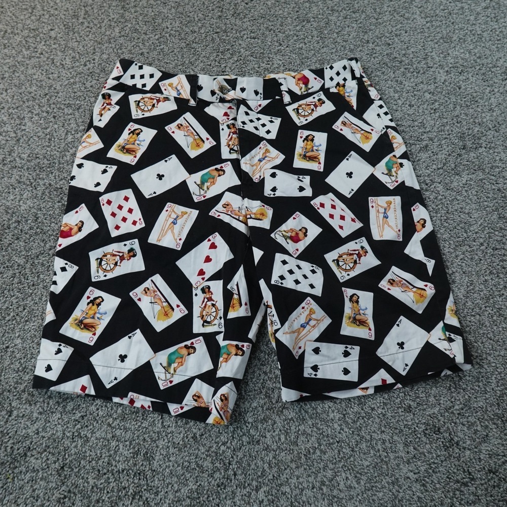 Black Playing Card Print Men’s Flat Front Shorts